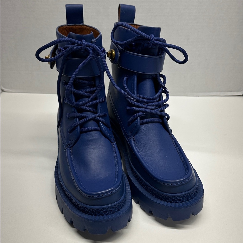 Coach Lace Up Bootie Ankle Boots Leather Rubber Sapphire Blue Womens Size 5.5 - Picture 6 of 10